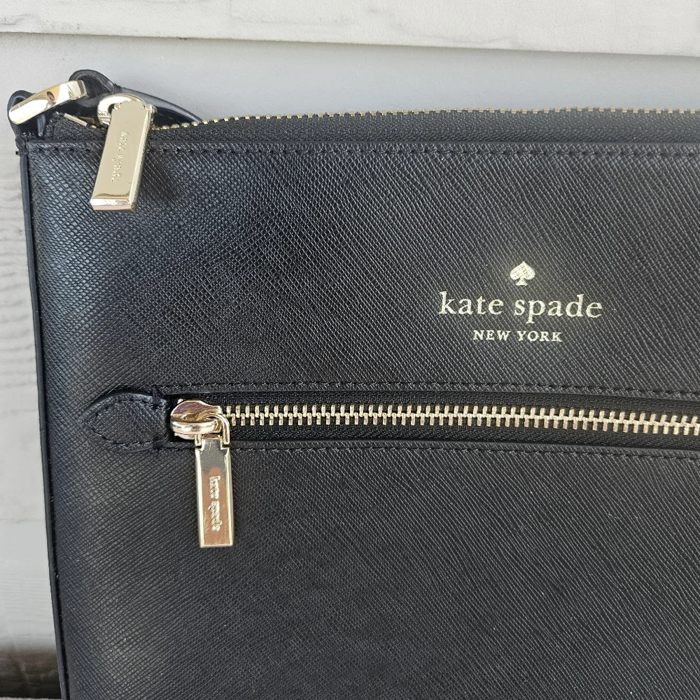 Kate Spade Sadie North South Crossbody Purse Black Leather Square